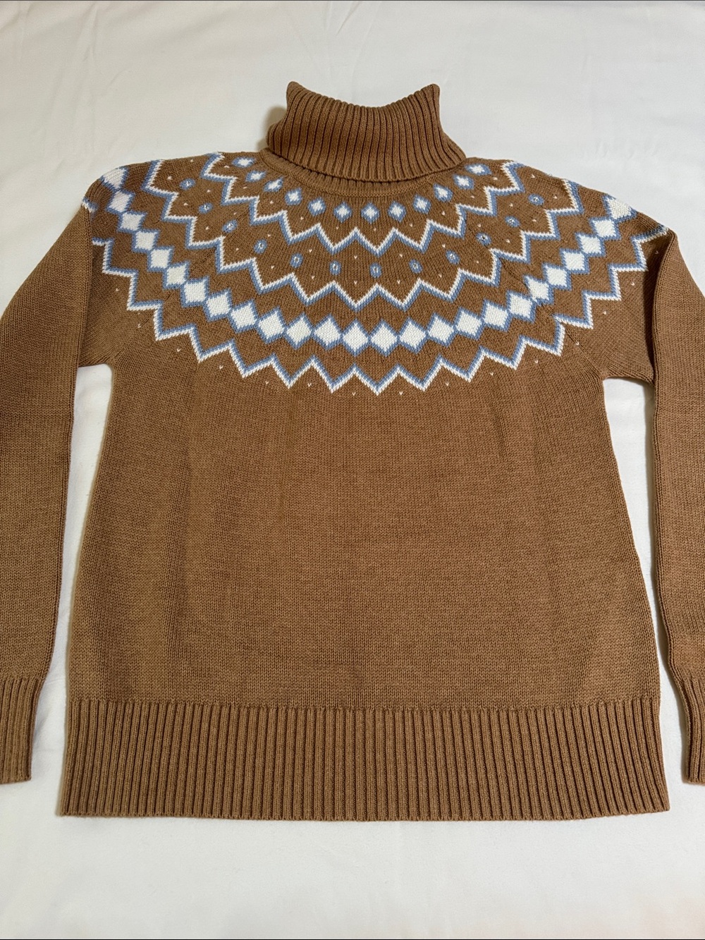J. Crew Women's Brown Turtleneck Fair Isle Sweater 100% Cotton NWOT